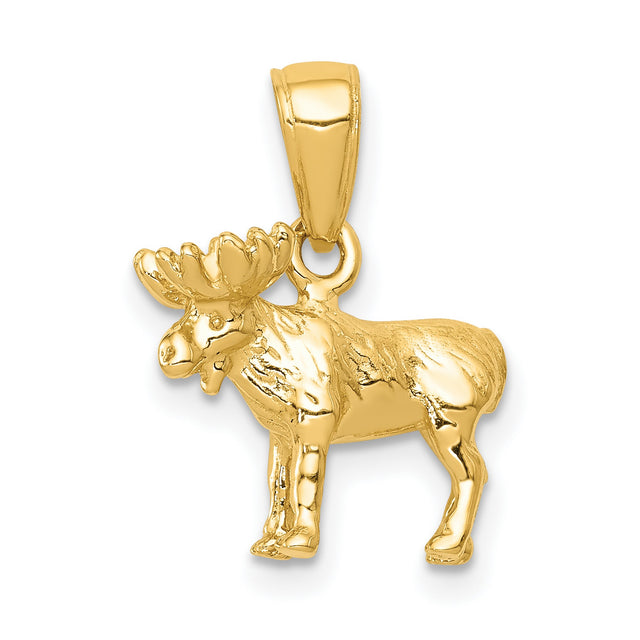 10k Yellow Gold Moose Pendant, Detailed Wildlife Design, Rugged Outdoors Style for Men or Unisex