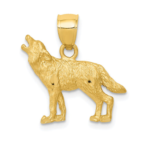 10k Yellow Gold Pendant, Howling Wolf Design, Rugged Wilderness Animal Symbol for Men or Unisex