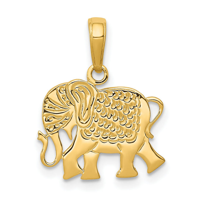 10k Yellow Gold Elephant Pendant with Textured Detailing, Spiritual Animal Charm for Strength and Luck