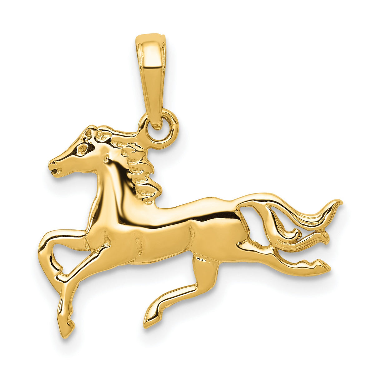 10k Yellow Gold Horse Pendant, Running Stallion Equestrian Charm for Women or Unisex Wearers