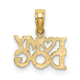 10k Yellow Gold Dog Pendant, I Heart My Dog Charm with Polished Bold Lettering, Unisex Jewelry