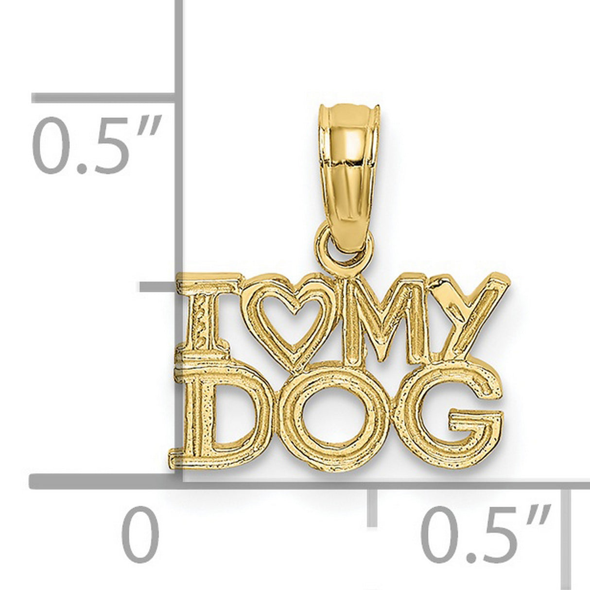 10k Yellow Gold Dog Pendant, I Heart My Dog Charm with Polished Bold Lettering, Unisex Jewelry