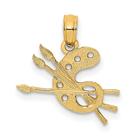 10k Yellow Gold Artist Palette Pendant with Paintbrushes, Art-Inspired Design for Creatives