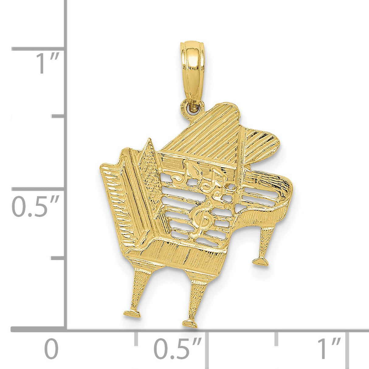 10k Yellow Gold Grand Piano Pendant with Musical Notes and Treble Clef Charm