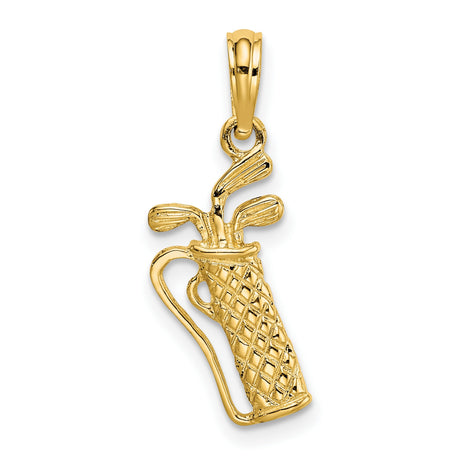 10k Yellow Gold Golf Bag Pendant with Detailed Clubs, Sports Charm for Golf Lovers