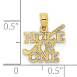 10k Yellow Gold Golf Pendant with Crossed Clubs and Hole in One Design