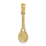 10k Yellow Gold Tennis Racket Pendant with Detailed String Design for Women or Unisex Wear