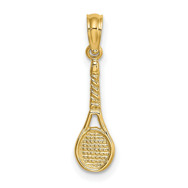 10k Yellow Gold Tennis Racket Pendant with Detailed String Design for Women or Unisex Wear