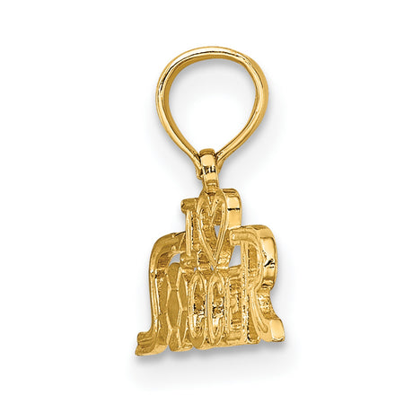 10k Yellow Gold Soccer Heart Pendant, I Love Soccer Charm with Ball Detail, Unisex Sports Jewelry