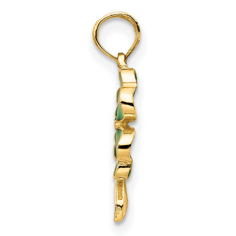 10k Yellow Gold Clover Pendant with Green Enamel, Four-Leaf Charm, Irish Good Luck Symbol