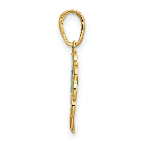 10k Yellow Gold Four-Leaf Clover Pendant with Green Enamel, Lucky Charm Jewelry