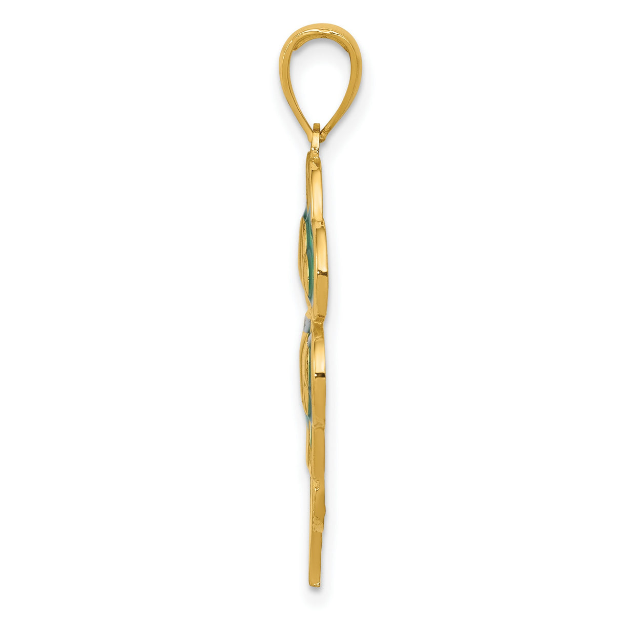 10k Yellow Gold Four-Leaf Clover Pendant with Green Enamel Heart Leaves, Irish Celtic Charm