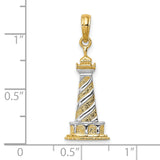 10k Multi-Tone Gold Lighthouse Pendant with Rhodium Detail, Nautical Spiral Design