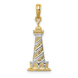 10k Multi-Tone Gold Lighthouse Pendant with Rhodium Detail, Nautical Spiral Design