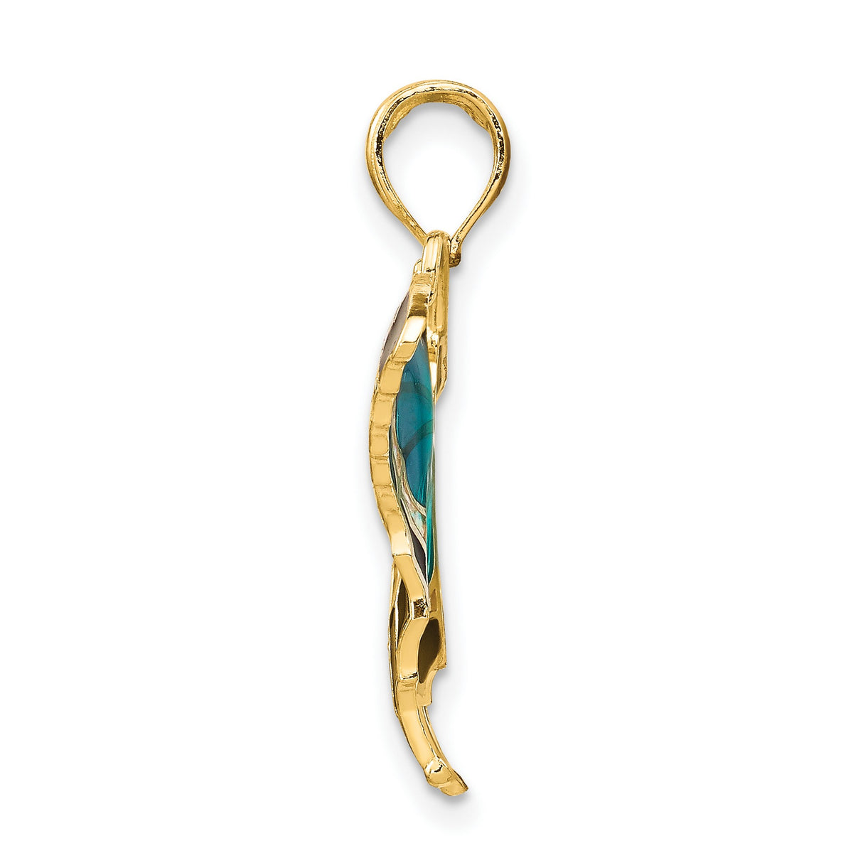 10k Yellow Gold Butterfly Pendant with Turquoise, Black, and Opalescent Enamel Accents
