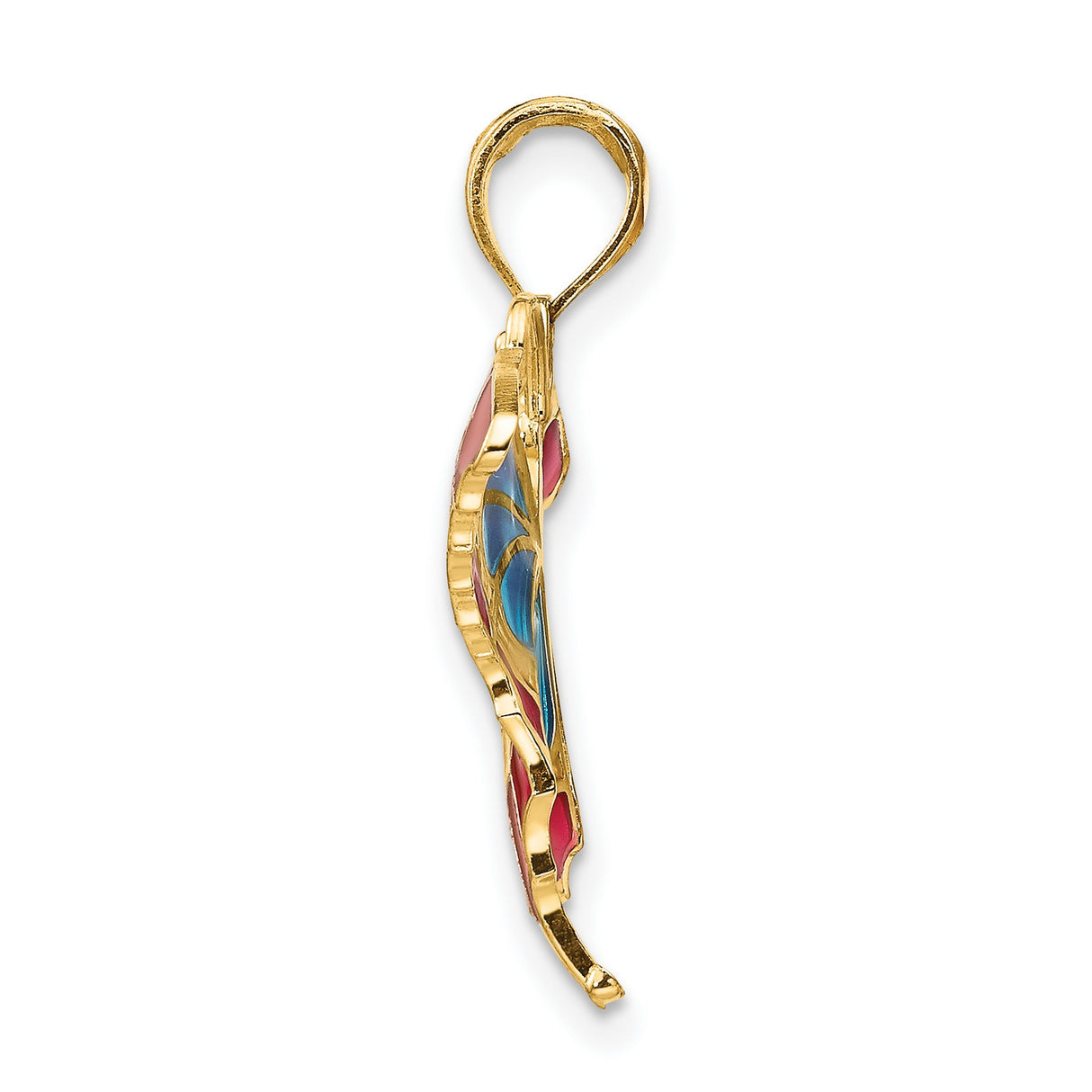 10k Yellow Gold Butterfly Pendant with Blue, Pink, and Opalescent Enamel Wings