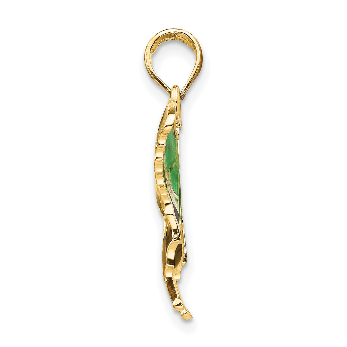 10k Yellow Gold Butterfly Pendant with Green, Black, and Iridescent Enamel Accents