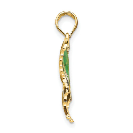 10k Yellow Gold Butterfly Pendant with Green, Black, and Iridescent Enamel Accents