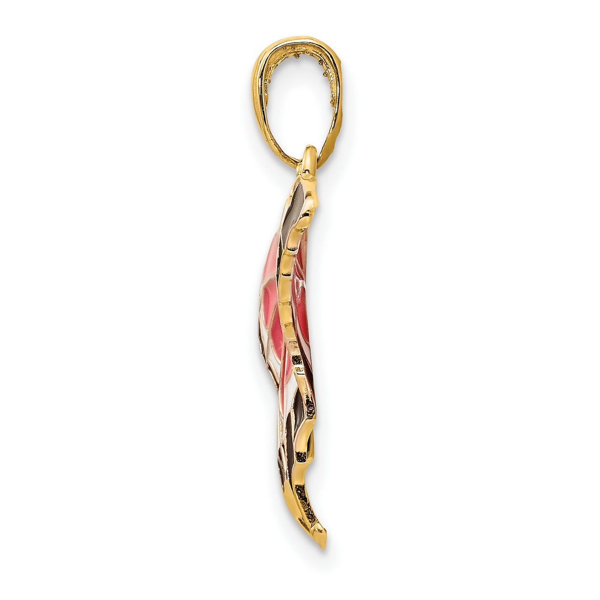 10k Yellow Gold Butterfly Pendant with Pink, Black, and Iridescent Enamel Wings