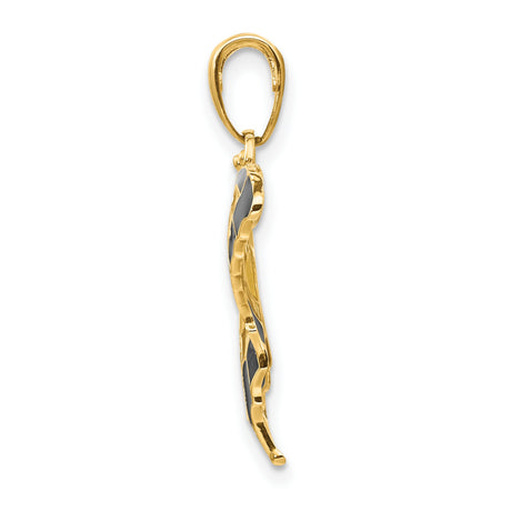 10k Yellow Gold Butterfly Pendant with Black, Yellow, and White Enamel Wings