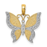 10k Multi-Tone Gold Butterfly Pendant with Rhodium Accents and Filigree Detailing
