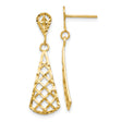 10k Yellow Gold Dangle Earrings, Geometric Openwork Teardrop with Textured Lattice Pattern