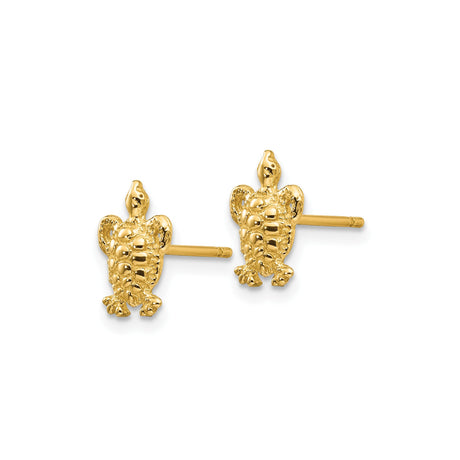 10k Yellow Gold Turtle Stud Earrings with Detailed Sea Turtle Design for Women and Girls