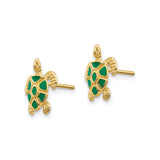 10k Yellow Gold Turtle Stud Earrings with Green Enamel Shell, Ocean-Inspired Design