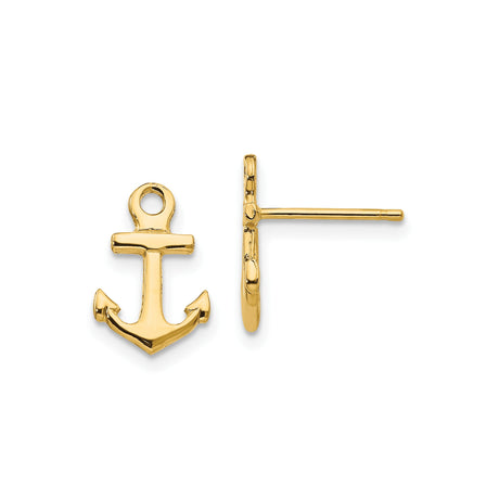 10k Yellow Gold Anchor Stud Earrings, Polished Nautical Design for Women