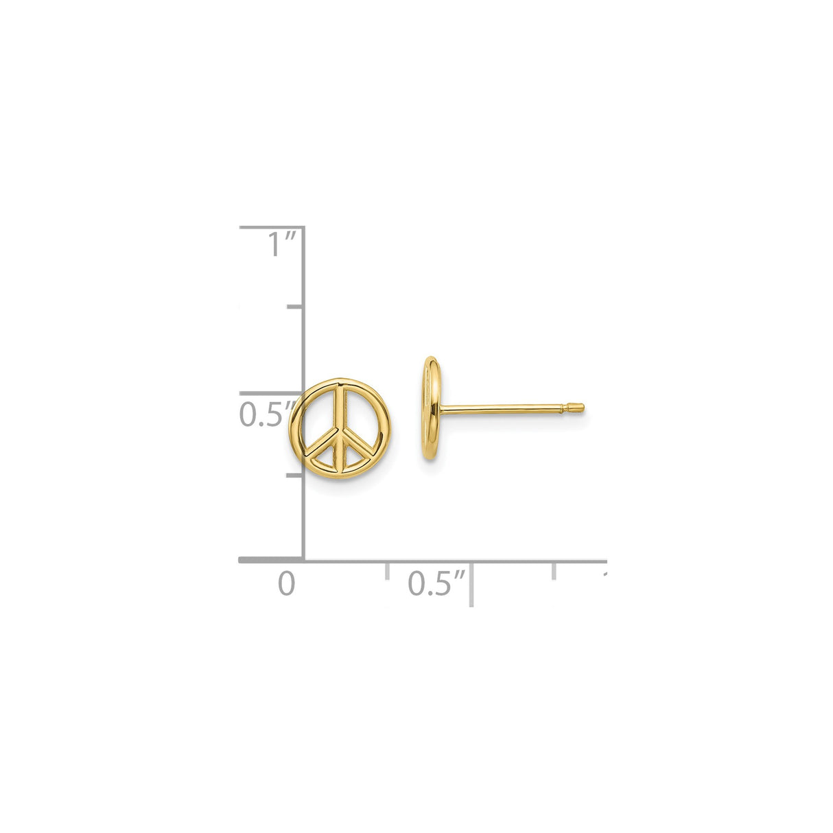 10k Yellow Gold Peace Sign Stud Earrings, Cutout Circle Design, Minimalist Boho Style