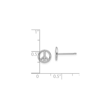10k White Gold Peace Sign Stud Earrings, Cutout Dainty Boho Style for Women and Unisex