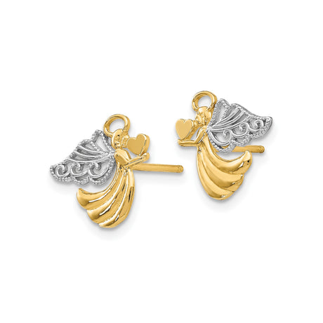 10k Yellow Gold Angel Stud Earrings with Heart and Detailed Wings Design