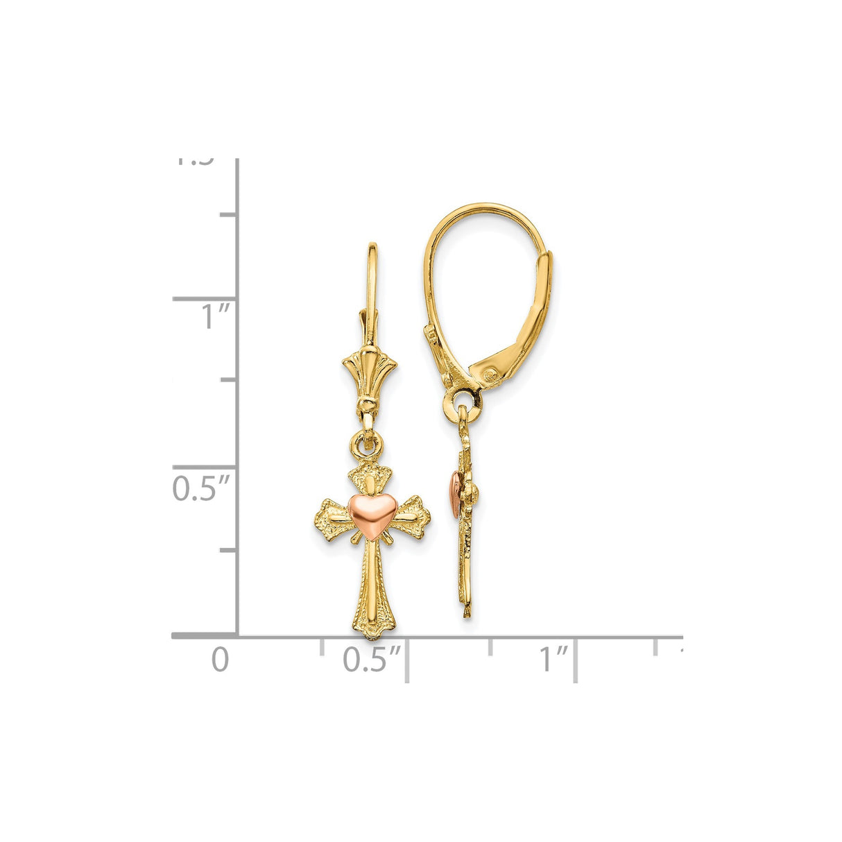 Two Tone Gold Cross Pendant Necklace With Heart Accent