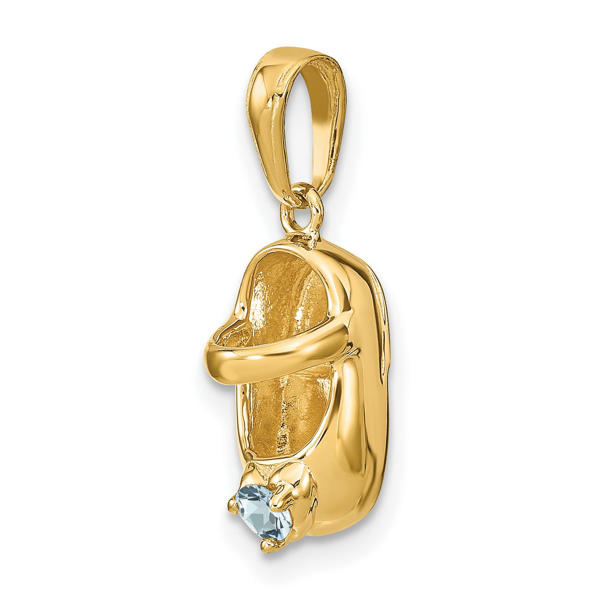 3-D March Synthetic Stone Engravable Baby Shoe Charm Pendant in Real 10k Yellow Gold