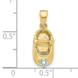 3-D March Synthetic Stone Engravable Baby Shoe Charm Pendant in Real 10k Yellow Gold