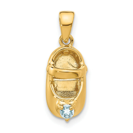 3-D March Synthetic Stone Engravable Baby Shoe Charm Pendant in Real 10k Yellow Gold