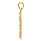 10k Yellow Gold Dad Pendant with Raised Block Letters and Heart Pattern Background
