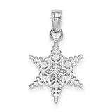 10k White Gold Snowflake Pendant with Cutout Design, Winter Theme