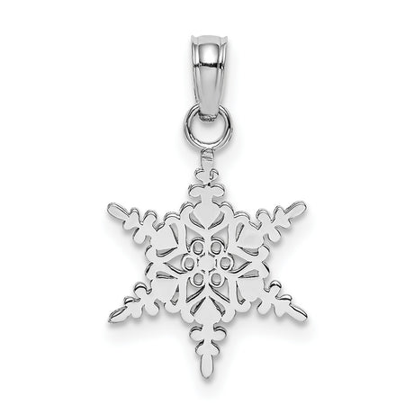 10k White Gold Snowflake Pendant with Cutout Design, Winter Theme
