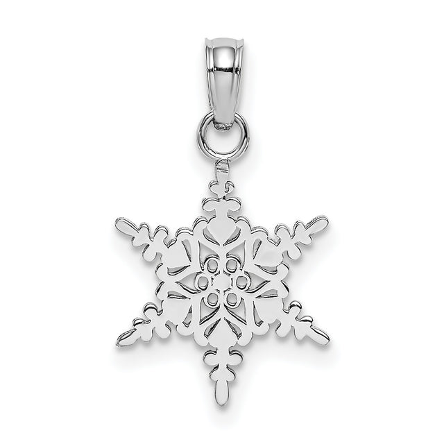 10k White Gold Snowflake Pendant with Cutout Design, Winter Theme