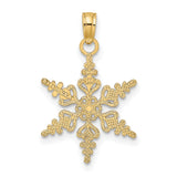 10k Yellow Gold Snowflake Pendant with Cutout Design, Winter Theme Charm for Women