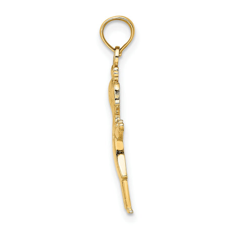 10k Yellow Gold Girl Pendant Charm with Pigtails and Bow, Polished Family Love Keepsake Jewelry