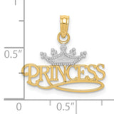10k Multi-Tone Gold Princess Crown Pendant, Royalty-Inspired Charm for Women and Teens