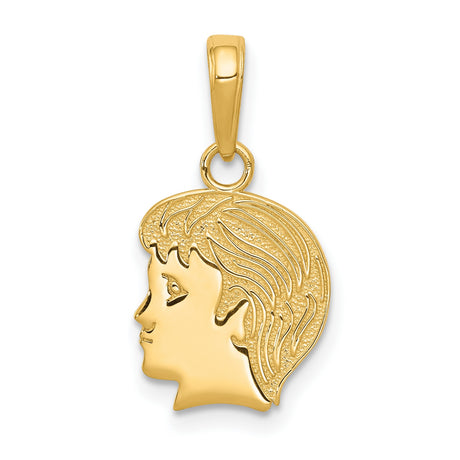10k Yellow Gold Pendant, Boy Profile Silhouette Charm, Minimalist Family Keepsake Jewelry