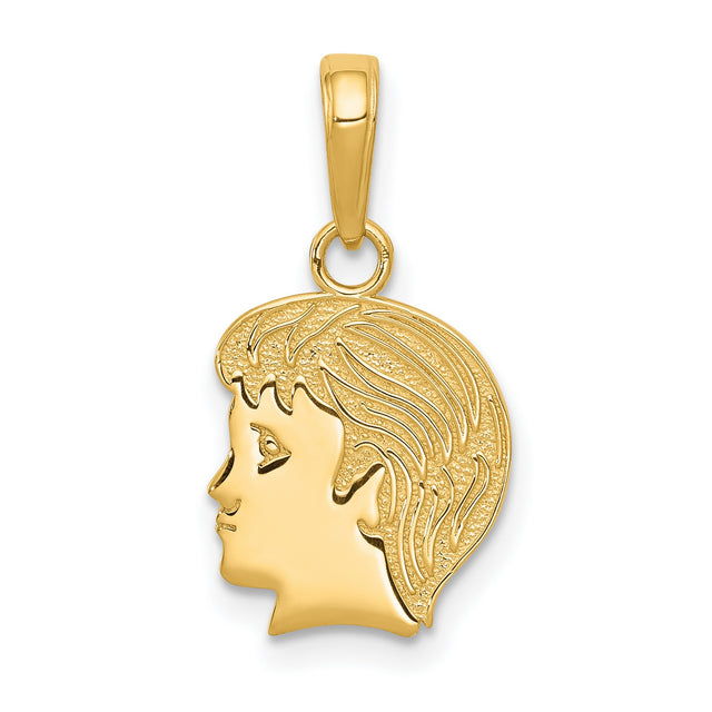 10k Yellow Gold Pendant, Boy Profile Silhouette Charm, Minimalist Family Keepsake Jewelry