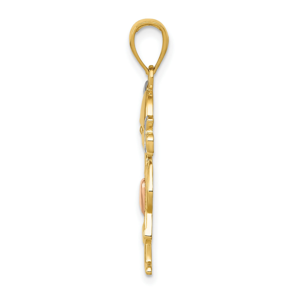 10k Two-Tone Gold Girl Pendant with Rose Gold Heart and White Gold Hair Bows
