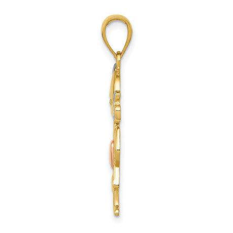10k Two-Tone Gold Girl Pendant with Rose Gold Heart and White Gold Hair Bows