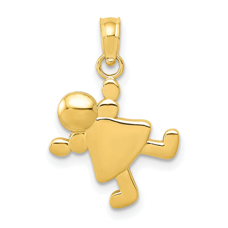 10k Yellow Gold Girl Charm Pendant with Dress Silhouette, Family Symbol for Women or Mothers