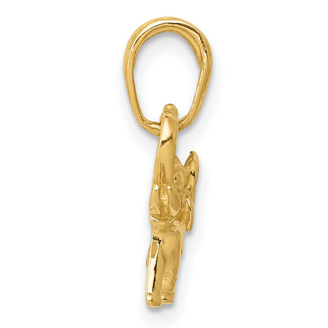 10k Yellow Gold Elephant Pendant with Raised Trunk, Symbol of Good Luck and Strength