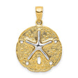 10k Two-Tone Gold Sand Dollar Pendant with Raised Starfish Design, Nautical Ocean Theme